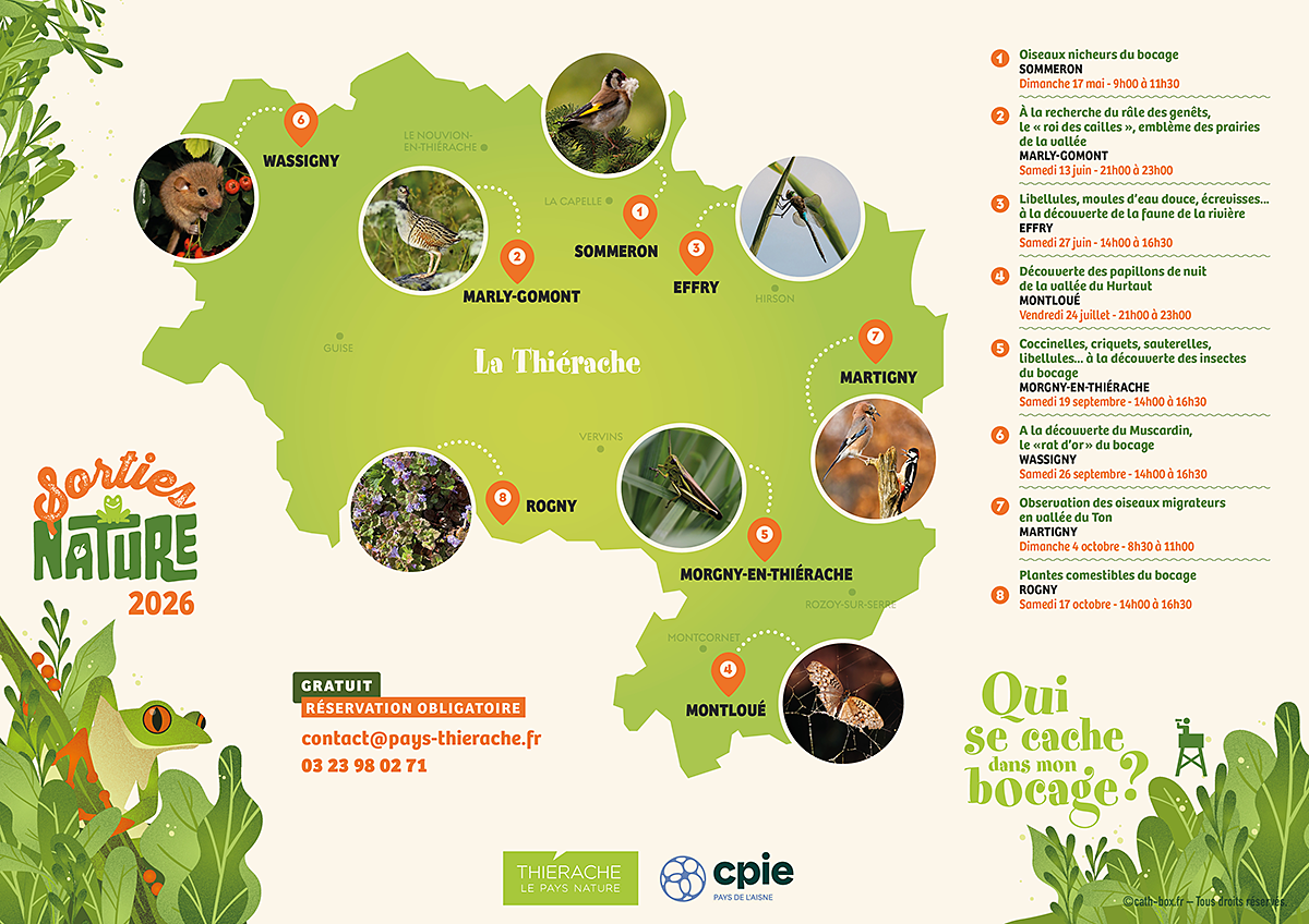 Carte de géolocalisation des sorties nature en Thiérache - 2026 - Pays de Thiérache